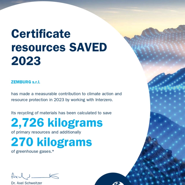 Certificazione Interzero 2023 per Zemburg